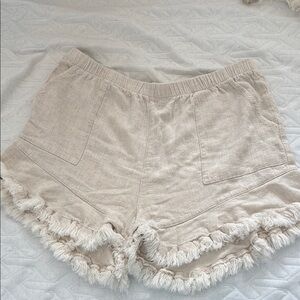 Umgee Cream Fringe Trim High-Waist Casual Shorts